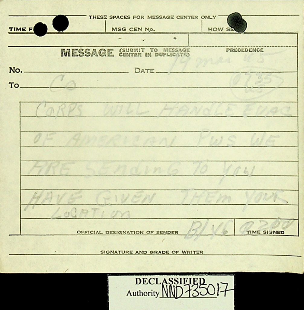 Message March 1945 B/46 American POWs