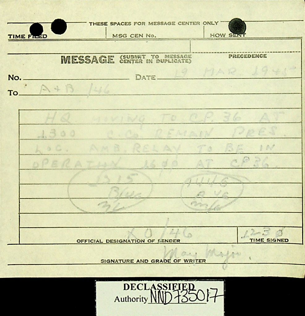 Message March 1945 Move 46th AMB