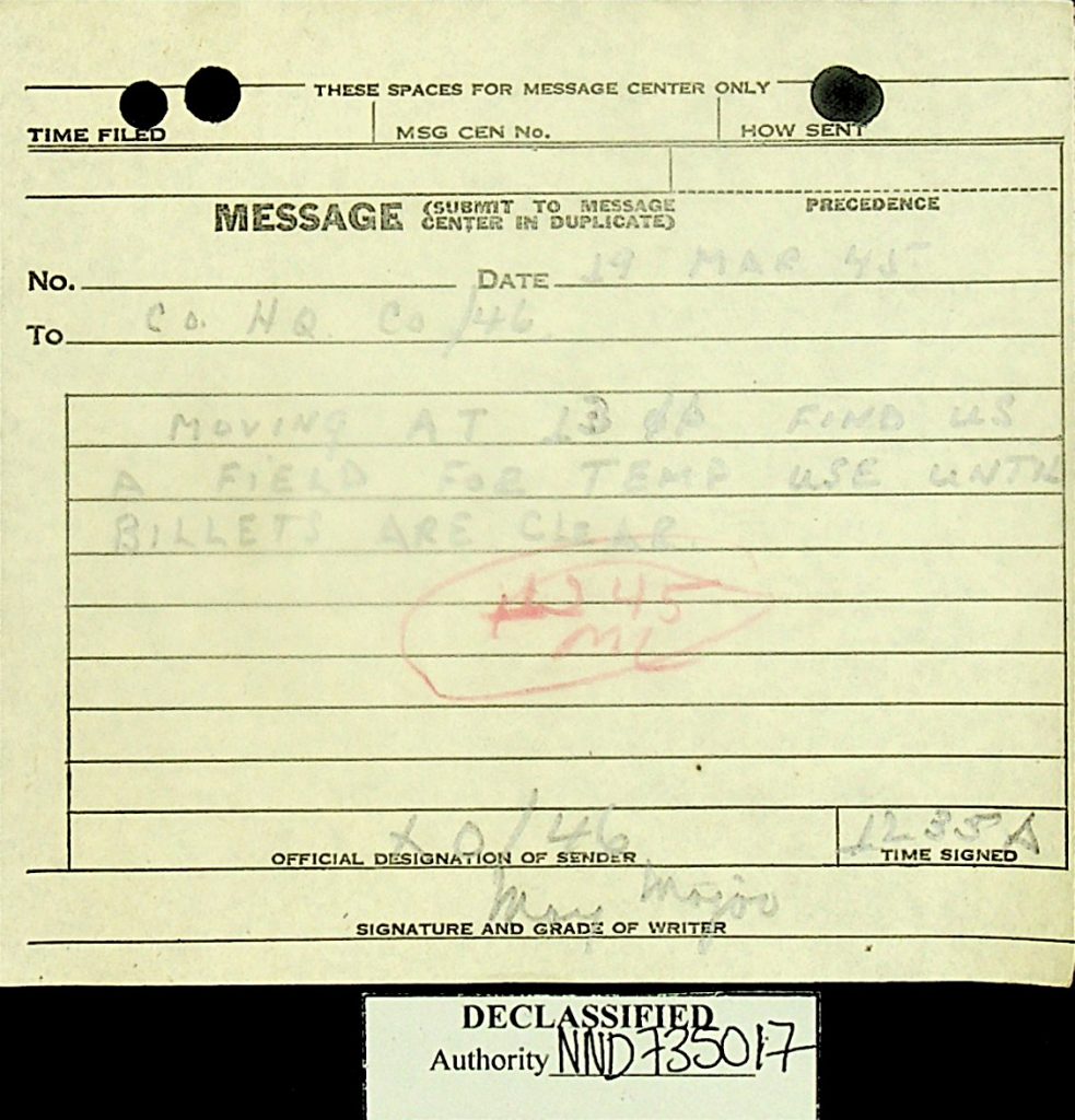 Message march 1945 Move 46th AMB