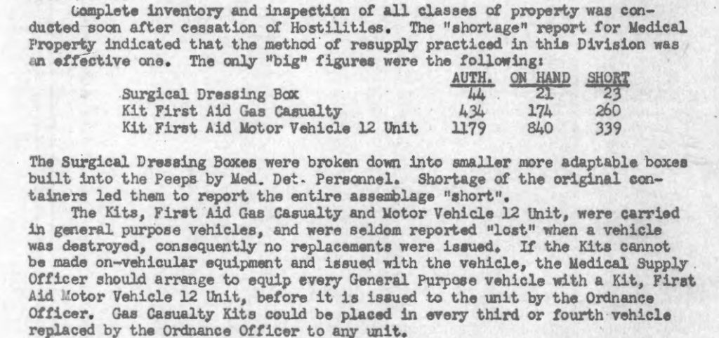 46thAMB Supply Report 1945 first aid kit section