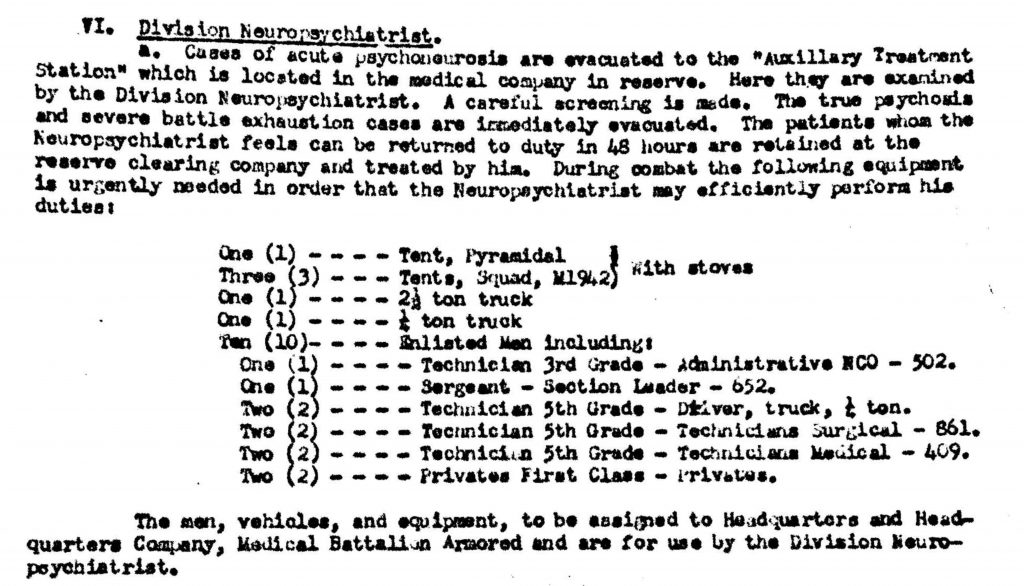 Division Surgeon Journal 1944-proposed TO%E Aux. treatm. center