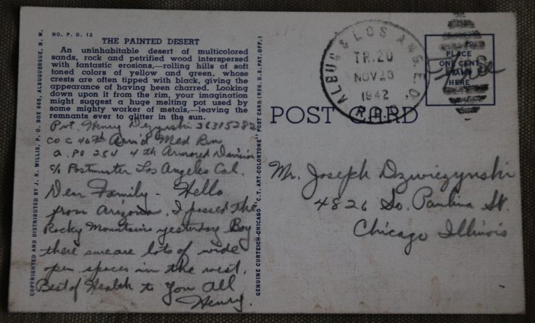 Henry Dezynski Postcard November 1942 back