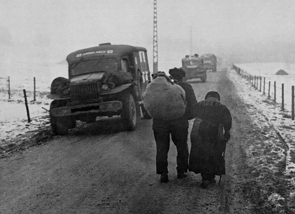 Ambulances drive to Bastogne