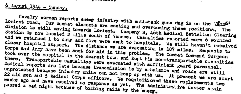 Division Surgeon Journal August 6th, 1944